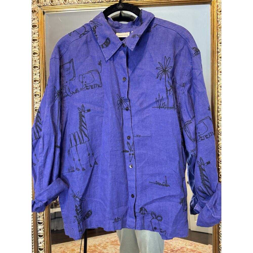 Chicos Purple Linen Shirt Jacket, Animals, 2